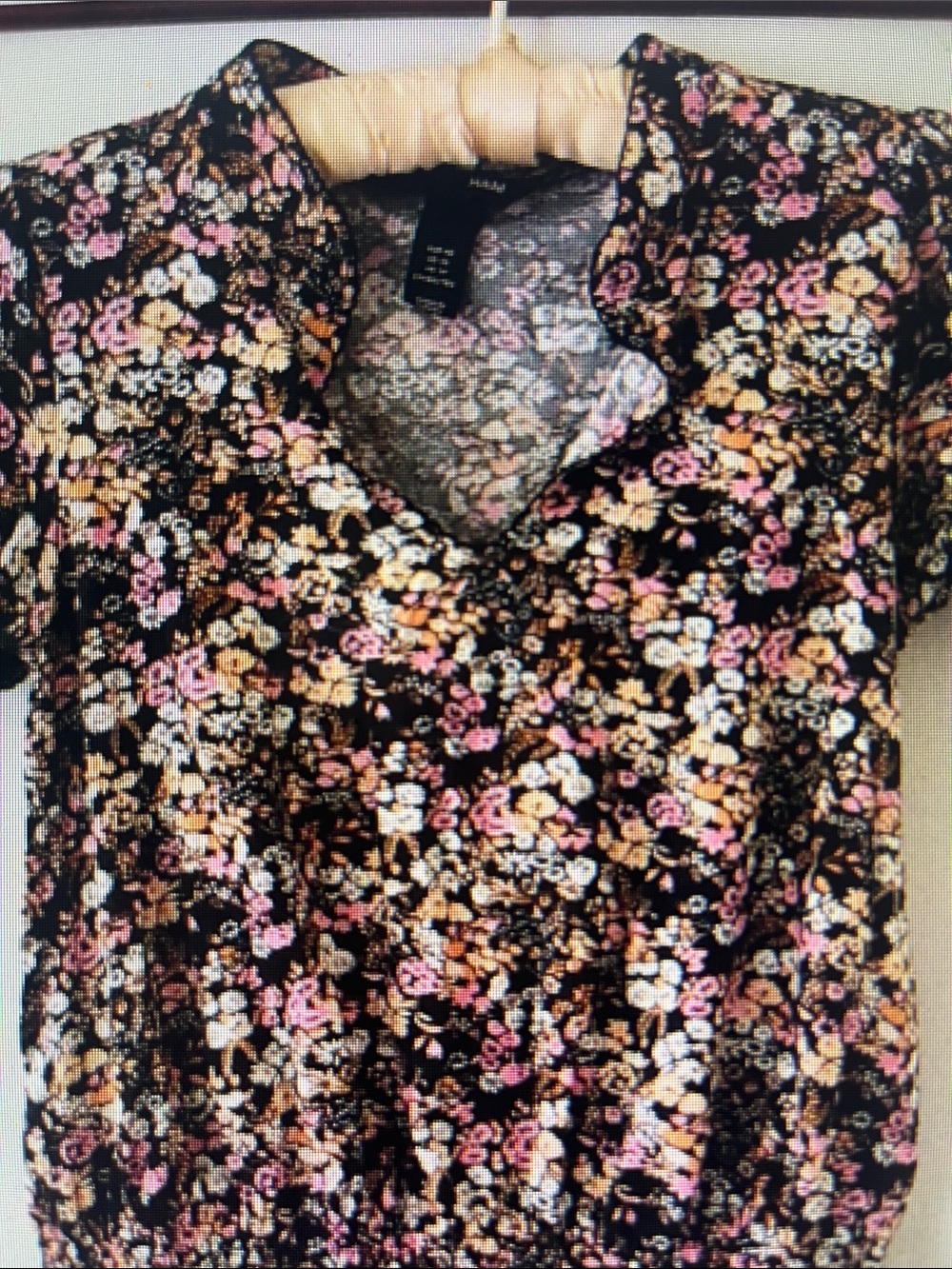 Floral Short-Sleeve Blouse - Black with Pink & Cream Flowers